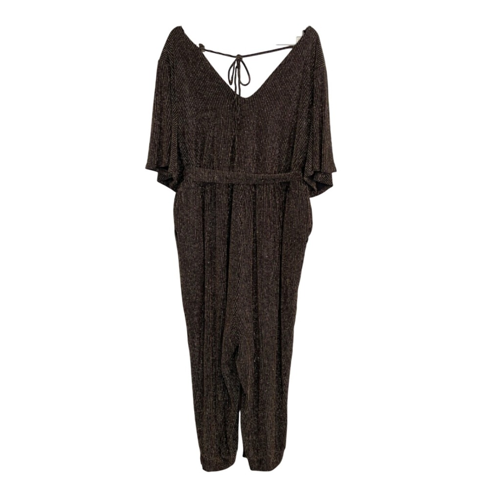 Torrid Jumpsuit Plus Size 4/26 Black Gold Metallic Striped Plisse Tie Back Party